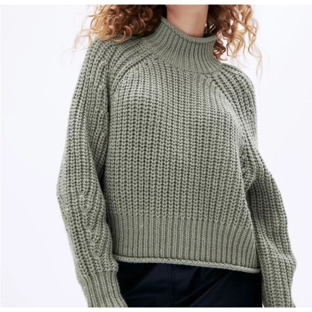 H&M Chunky Knit Mock Neck Sweater Olive Green Women Size S